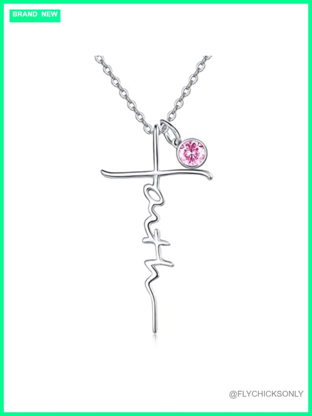 925 Sterling Silver Faith Cross Necklace with Birthstone Initial Christian